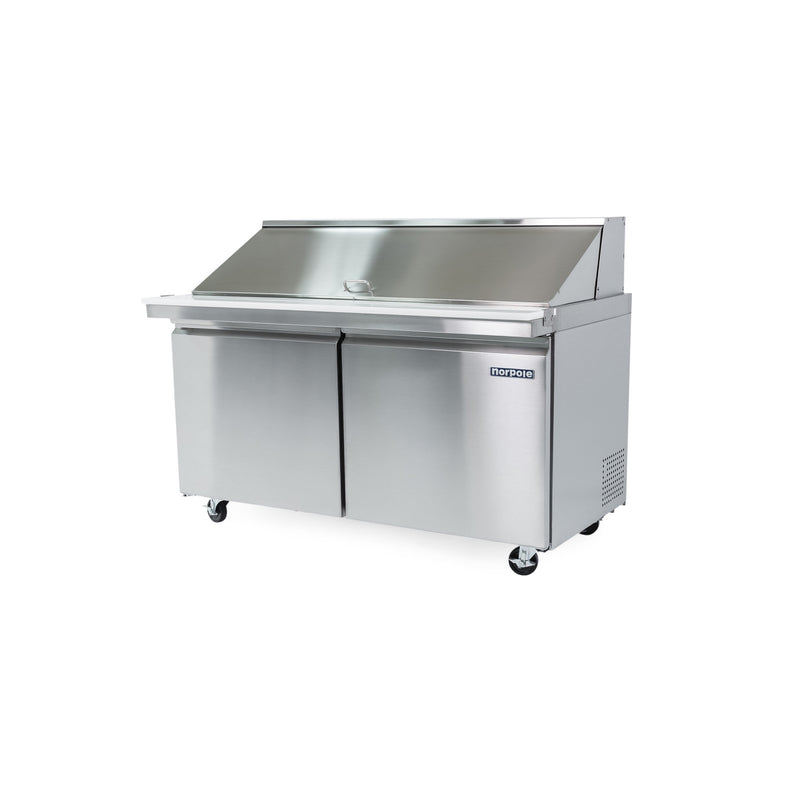 Norpole 2-Door Mega Top Prep Table Commercial Refrigerator in Stainless Steel (60 in. W 15 cu. ft.)