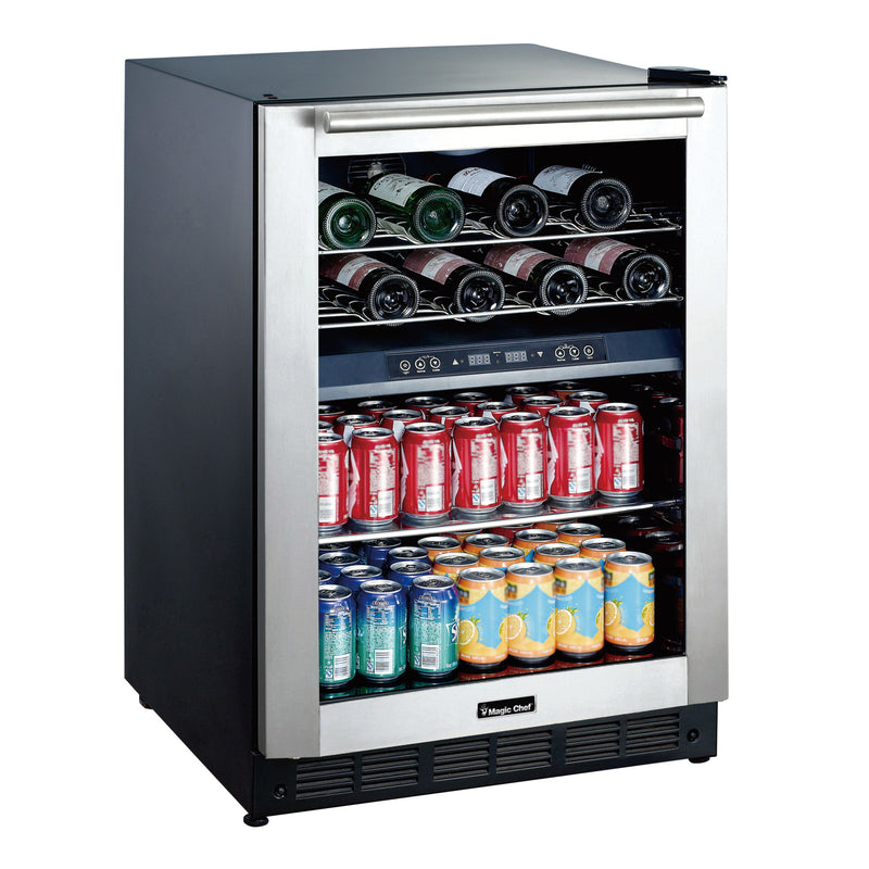 Magic Chef 44 Bottle/140 Can Dual Zone Wine and Beverage in Stainless Steel