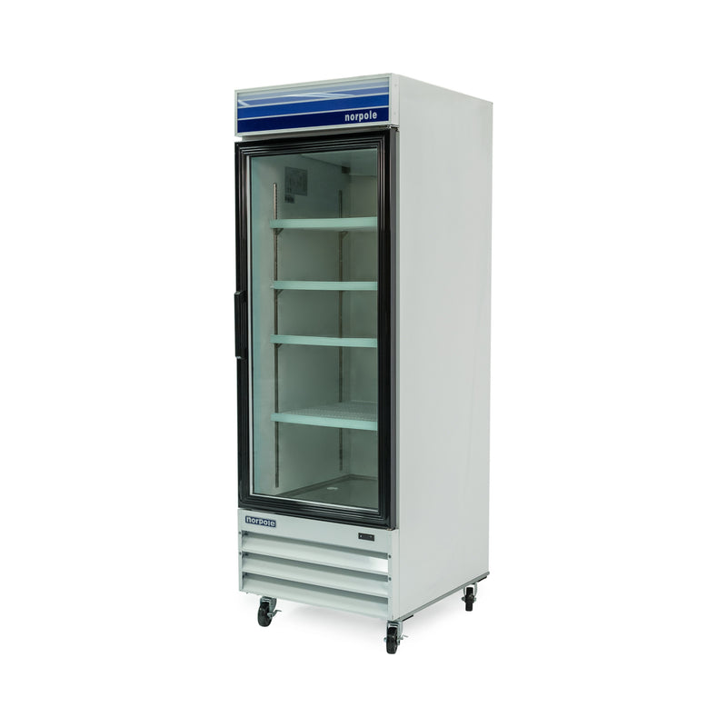 Norpole Single Swing Glass Door Commercial Refrigerator in White (28 in. W 23 cu. ft.)