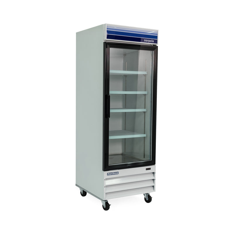Norpole Single Swing Glass Door Commercial Refrigerator in White (28 in. W 23 cu. ft.)