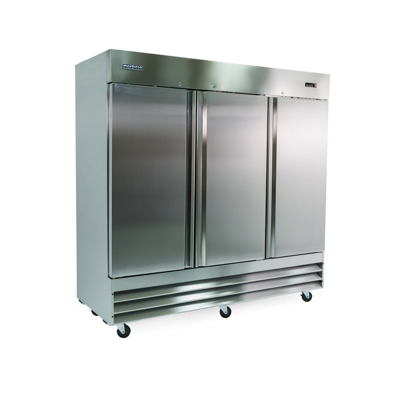 Norpole 3-Door Commercial Refrigerator in Stainless Steel (81 in. W 72 cu. ft.)