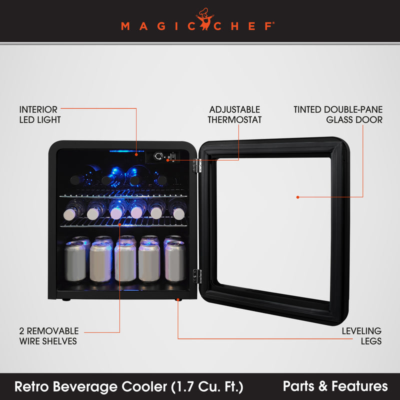 Magic Chef Retro Mini Beverage Cooler in Black (1.7 cu. ft.)