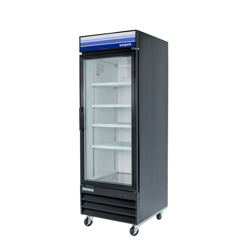 Norpole Single Swing Glass Door Refrigerator in Black (28 in. W 23 cu. ft.)