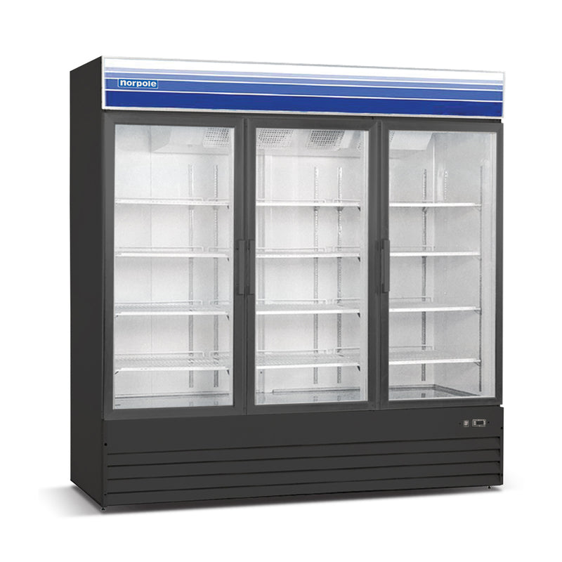 Norpole 3-Door Commercial Freezerless Refrigerator in Black (78 in. W 53 cu. ft.)