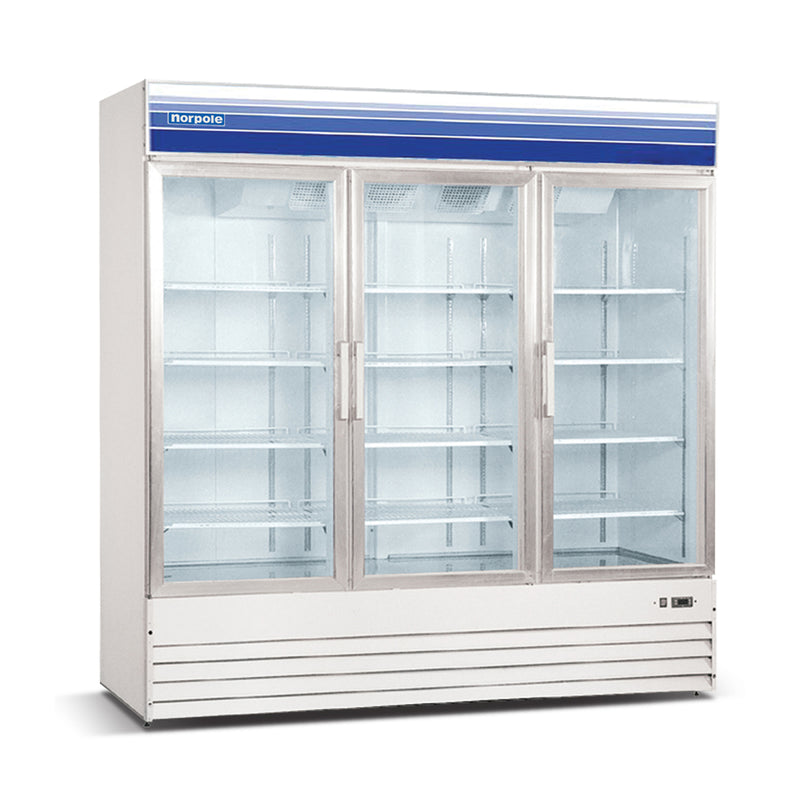 Norpole 3 Glass Door Reach-In Commercial Refrigerator in White (78 in. W 53 cu. ft.)