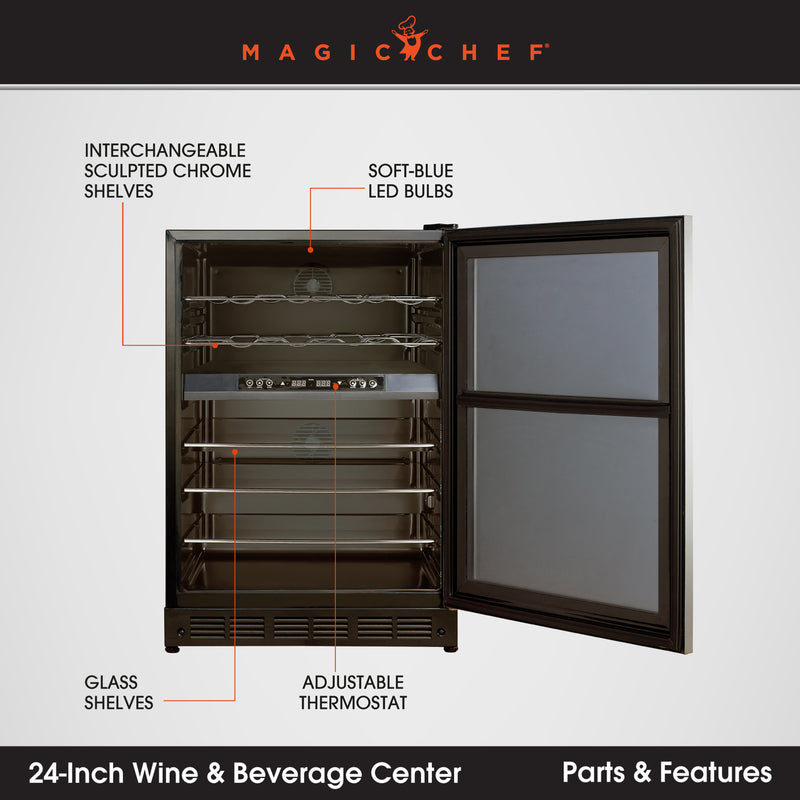 Magic Chef 44 Bottle/140 Can Dual Zone Wine and Beverage in Stainless Steel