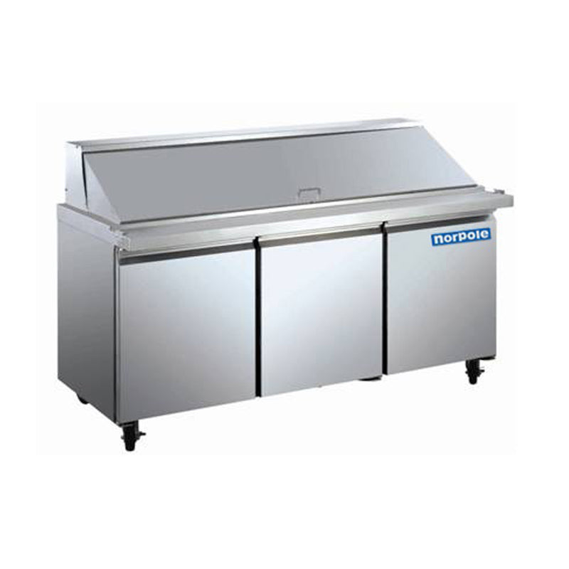 Norpole 3-Door Mega Top Sandwich-Salad Prep Table Stainless Steel (70 in. W 15.5 cu. ft.)