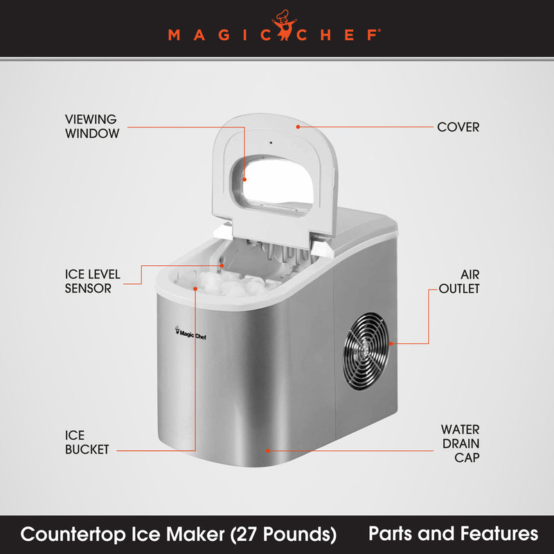 Magic Chef Portable Countertop Ice Maker in Silver (27 lb.)