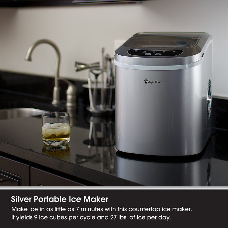 Magic Chef Portable Countertop Ice Maker in Silver (27 lb.)
