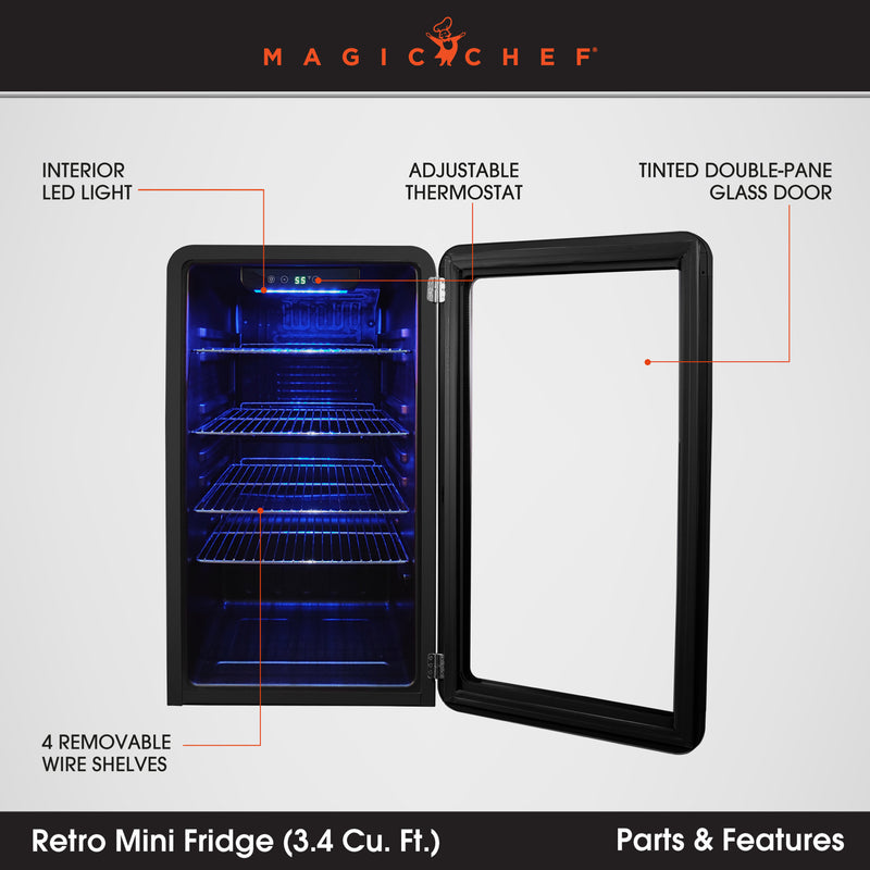 Magic Chef Retro Beverage Cooler in Black (3.4 cu. ft.)