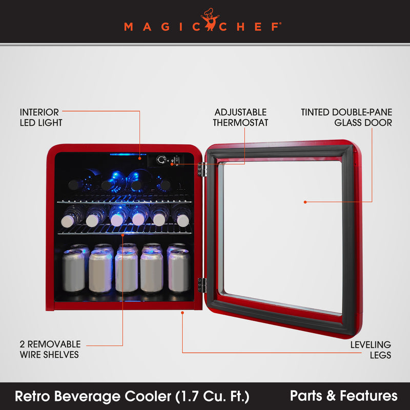 Magic Chef Retro Mini Beverage Cooler in Red (1.7 cu. ft.)